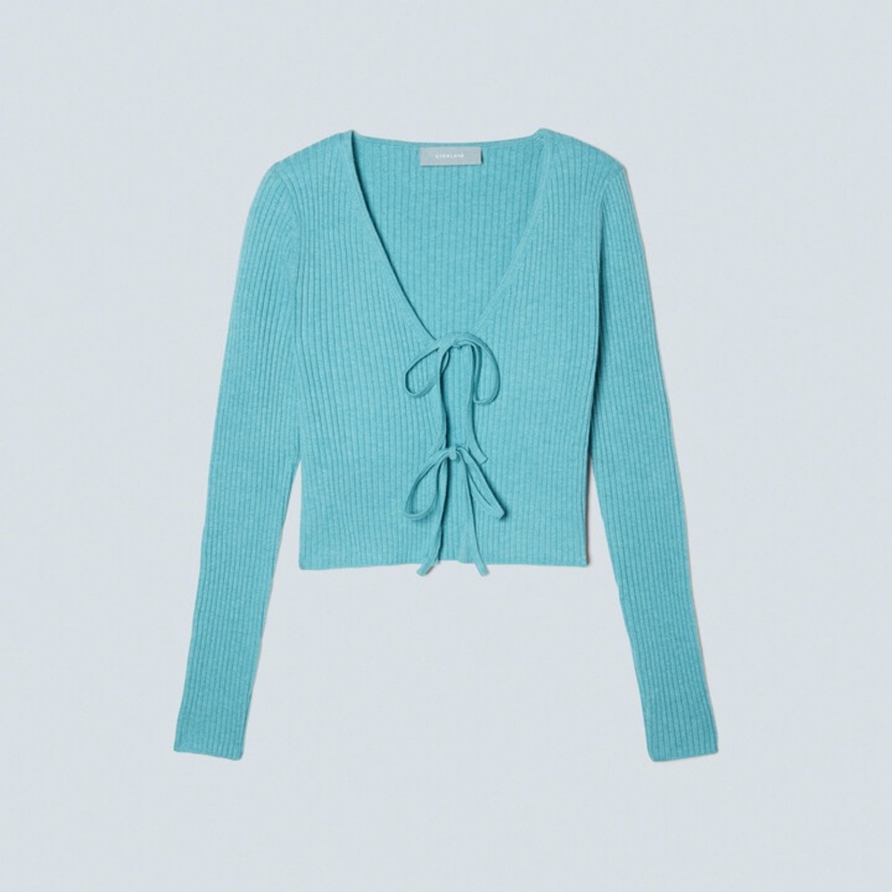 Everlane Blue Ribbed Cardigan (Everlane The Cotton-Merino Front-Tie Top)